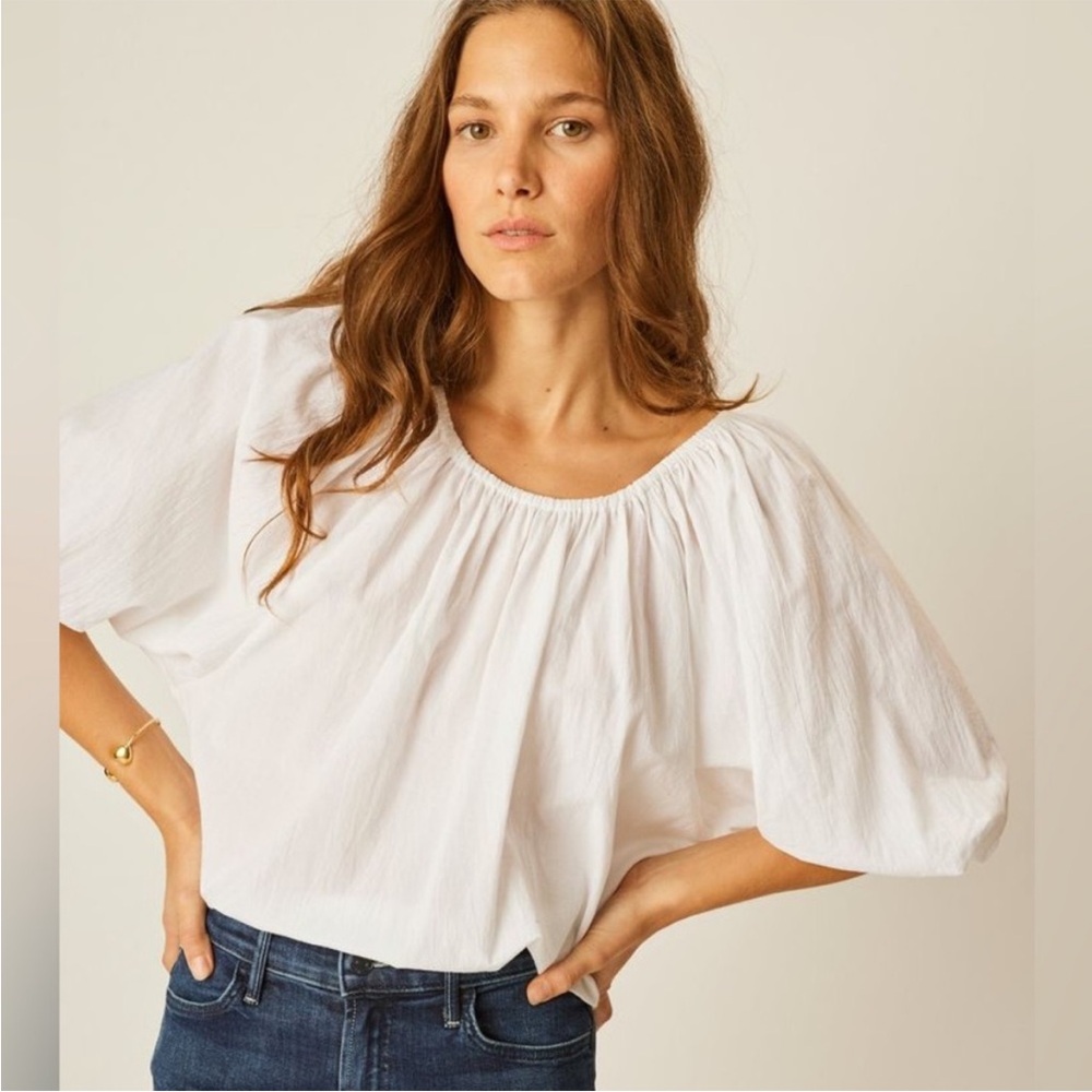 Velvet By Graham And Spencer White Linen Puffy Sleeve Top, Sz XS